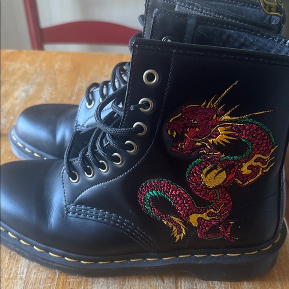 Dr. Martens Shoes - Dr. Martens Black Boots with Red and Green Dragon Embroidery